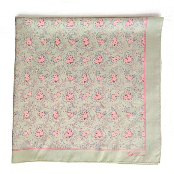 Ralph Lauren Silk Scarf Green & Pink Floral Baroque Print EUC - Picture 1 of 5